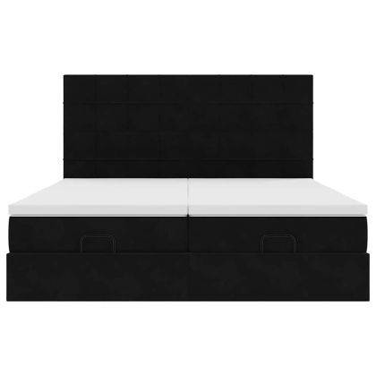 Османска легло с матраци и LED, черно, 160x200 см, кадифе