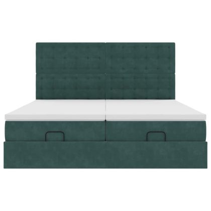 Османска легло с матраци и LED, тъмнозелено, 180x200 см, кадифе