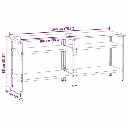 Комплект работна маса с рафт 2 pcs Сив 200 x 55 x 85 см Стомана