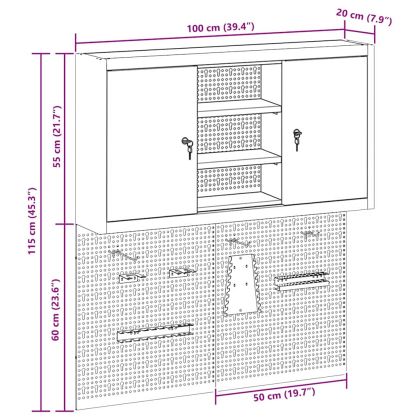 Комплект инструментален шкаф с рафт със съхранение 3 pcs Черно