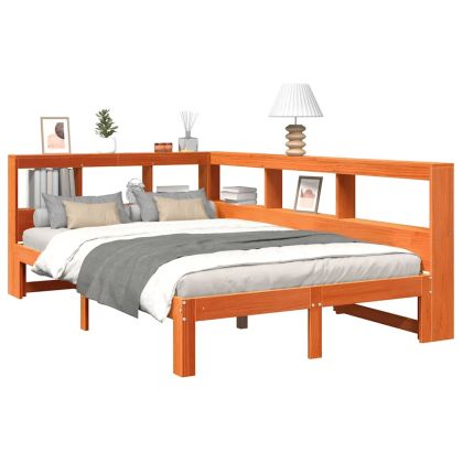 Легло с етажерка за книги, без матрак, 120x190 см, бор масив