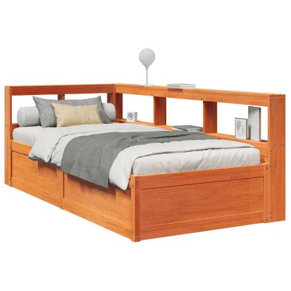 Легло с етажерка за книги, без матрак, 90x190 см, бор масив