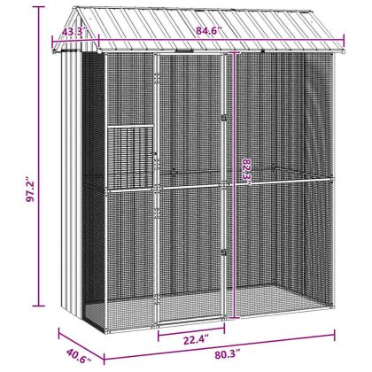 Клетка за птици Сив 215 x 110 x 247 см Поцинкована стомана