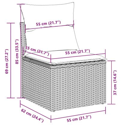 Градински диван с възглавници, 7 части, бежов полиратан