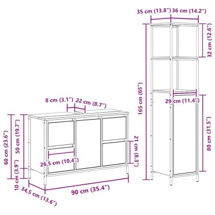 Комплект мебели за баня 2 pcs Димящ дъб и черно Инженерно дърво