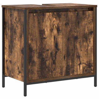 Комплект мебели за баня 3 pcs Димящ дъб и черно Инженерно дърво