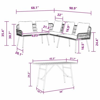 Градински Софа Комплект 2 pcs Черно полиратан