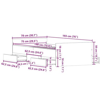 Рамка за легло Черния дъб 193 x 78 x 50 см Инженерно дърво