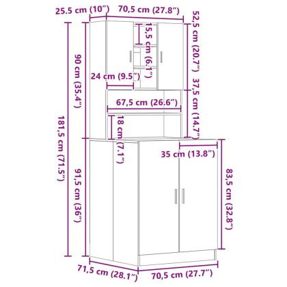 Шкаф за пералня 2 pcs Черен дъб 70.5 x 71.5 x 181.5 см