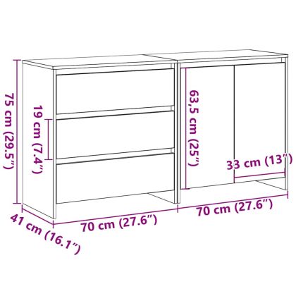 Служебен шкаф 2 pcs Черно 70 x 41 x 75 см Инженерно дърво