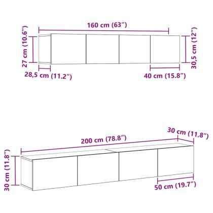 Комплект ТВ шкаф Монтиране на стена Черния дъб Инженерно дърво