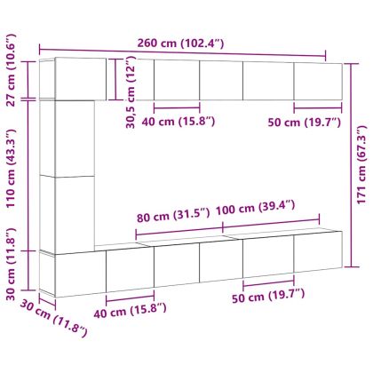 Комплект ТВ шкаф 9 pcs Черния дъб Инженерно дърво