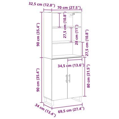 Висок шкаф Черния дъб 69,5 x 34 x 180 см Инженерно дърво
