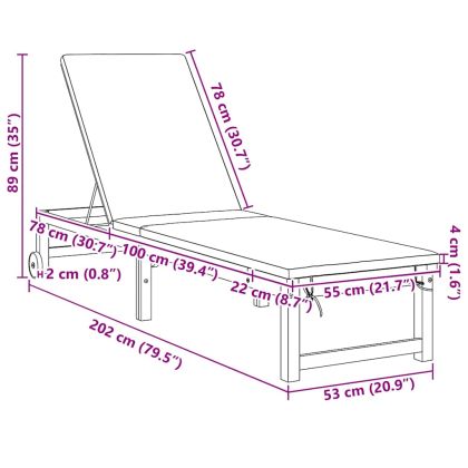 Шезлонг 2 pcs Кафяво 53 x 202 x 89см Масивна акациева дървесина