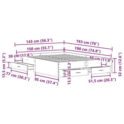 Рамка за легло с чекмедже Дъб 140 x 190 cm Инженерно дърво