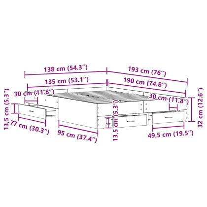 Рамка за легло Черния дъб 135 x 190 cm Инженерно дърво