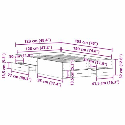 Леглово рамо с чекмеджета с чекмедже Черен дъб 120 x 190 cm