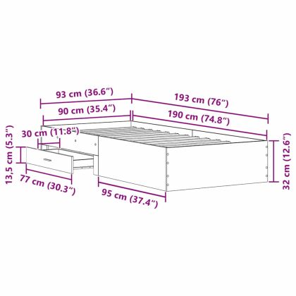 Рамка за легло с чекмедже Дъб 90 x 190 cm Инженерно дърво