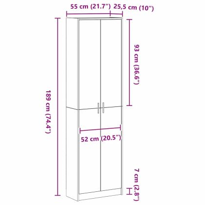 Гардероб с рафт Циментено сиво 55 x 25 x 189 см Инженерно дърво