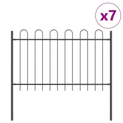 Градска ограда 7 pcs Сив 11,9 x 0,8 м Прахово боядисана стомана