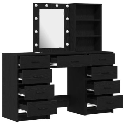 Тоалетка с рафт 3 pcs Черно 40 x 41 x 135 см Инженерно дърво