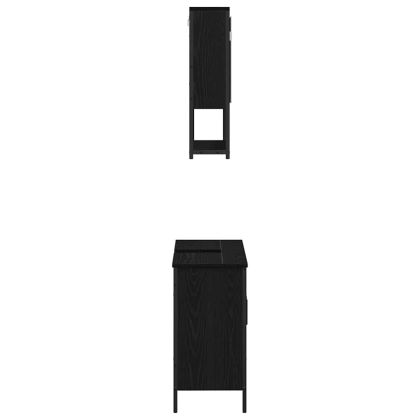 Комплект мебели за баня с рафт 2 pcs Черно Инженерно дърво