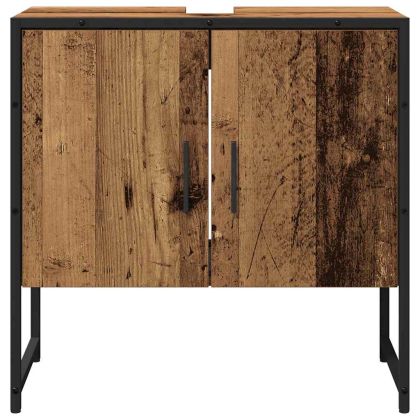 Комплект мебели за баня с врата 2 pcs Кафяво Инженерно дърво