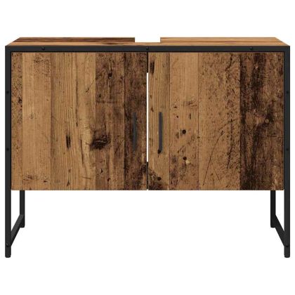 Комплект мебели за баня с врата 2 pcs Кафяво Инженерно дърво