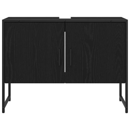 Комплект мебели за баня с врата 2 pcs Черно Инженерно дърво