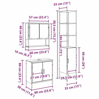 Комплект мебели за баня с рафт 3 pcs Кафяво Инженерно дърво