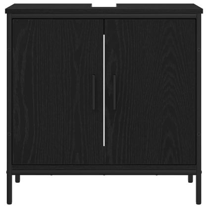 Комплект мебели за баня с рафт 3 pcs Черно Инженерно дърво