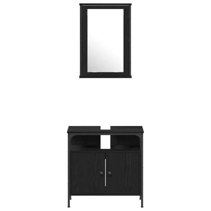 Комплект мебели за баня с рафт 4 pcs Черен дъб Инженерно дърво