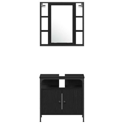 Комплект мебели за баня с рафт 4 pcs Черния дъб Инженерно дърво