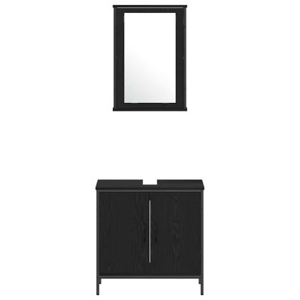 Комплект мебели за баня с рафт 4 pcs Черно Инженерно дърво