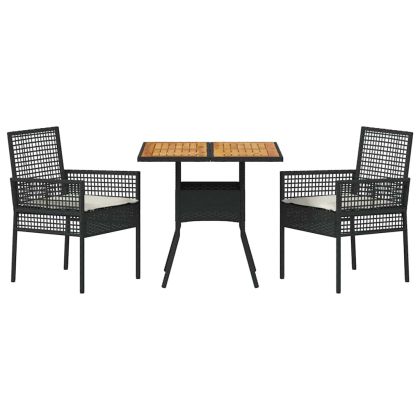 Комплект за хранене в градината 3 pcs Черно Полиратан