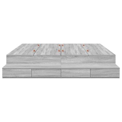 Легло с място за съхранение Сив Сонома 200 cm Инженерно дърво