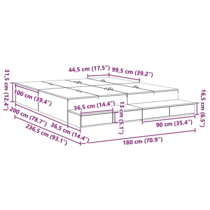 Легло с място за съхранение с чекмедже Циментено сиво 180 cm
