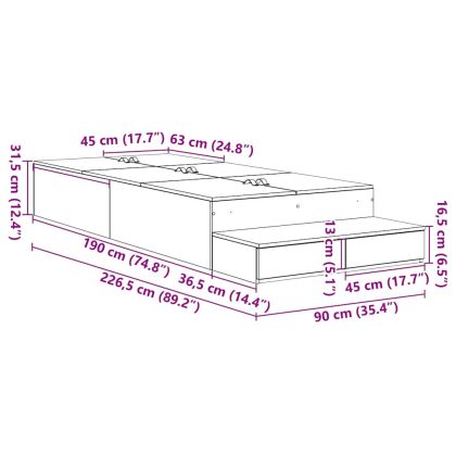 Легло с място за съхранение Бяло 90 cm Инженерно дърво