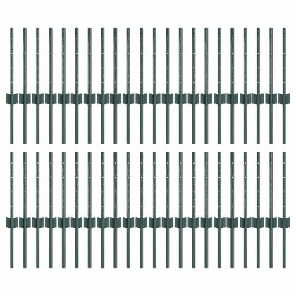 Оградни стълбове 44 pcs Зелен 80 cm Стомана