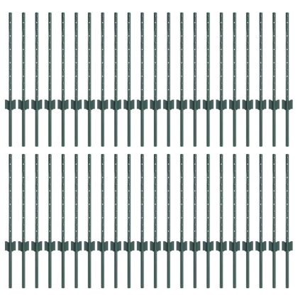 Оградни стълбове 44 pcs Зелен 100 cm Стомана