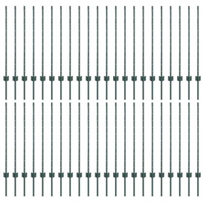 Оградни стълбове 44 pcs Зелен 140 cm Стомана