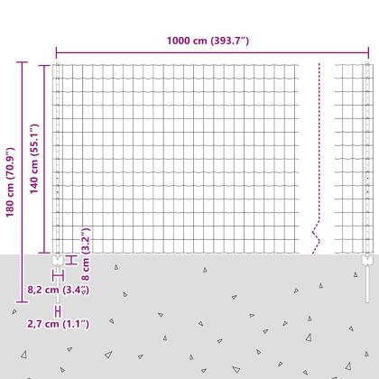 Ограда и колче Зелен 1,4 x 10 m Стомана