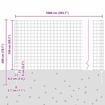 Ограда и колче Зелен 1,5 x 10 m Стомана