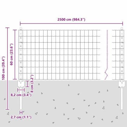 Ограда и колче Зелен 0,6 x 25 м Стомана