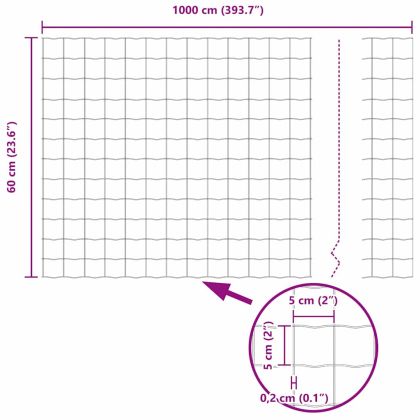 Ограда с пост Сив 0,6 x 10 м Стомана и PVC