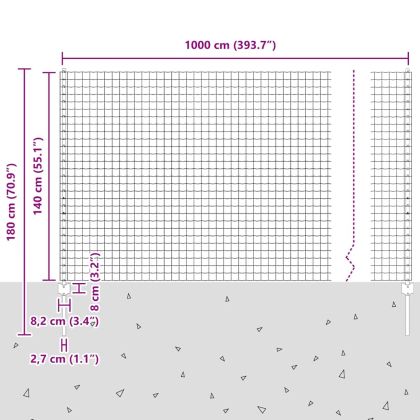 Ограда и колче Сив 1,4 x 10 m Стомана