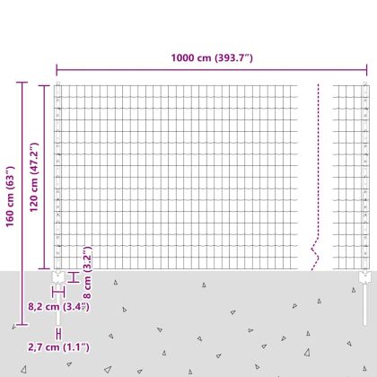 Ограда и колче Сив 1,2 x 10 m Стомана
