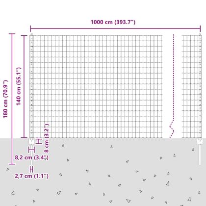 Ограда и колче Сив 1,4 x 10 m Стомана