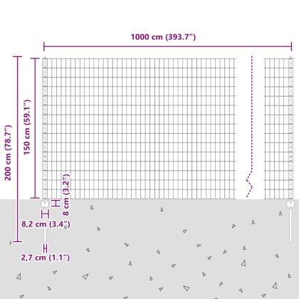 Ограда и колче Сив 1,5 x 10 m Стомана