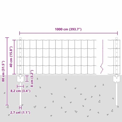 Ограда и колче Сив 0,4 x 10 м Стомана